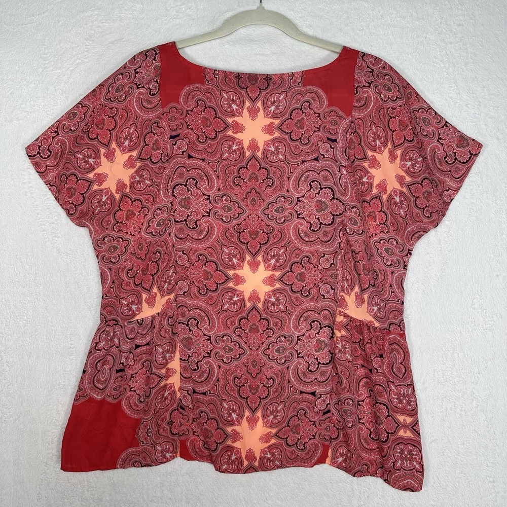 a.n.a. Paisley Peplum Blouse XL Red Boho Romantic Cottagecore Lightweight Top - Picture 9 of 10